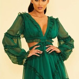 Elegant Green Ruffle Dress
